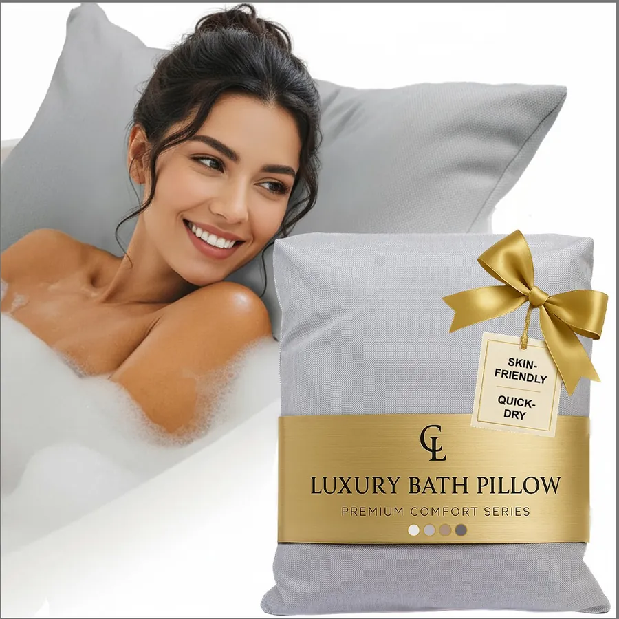 Woman relaxing in a bathtub with the Claesson Living Luxury Bath Pillow