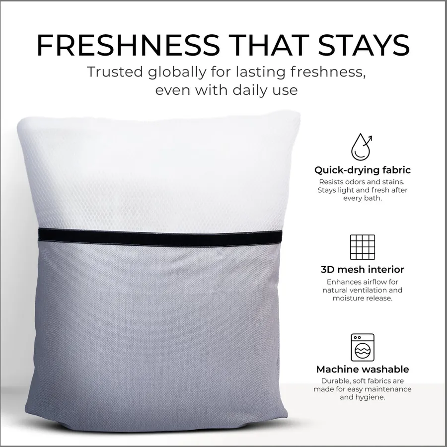 Bath pillow with white mesh wash bag